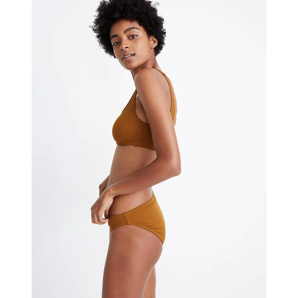 Madewell Second Wave‎ Ribbed Hipster Bikini Bottom Women XL Burnished Amber NWT